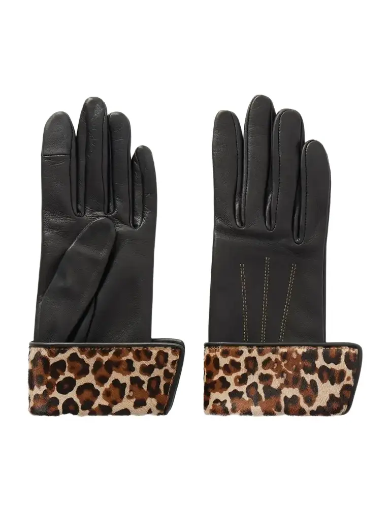 Agnelle Fannycalf Leopard-print Calf Hair-trimmed Leather Gloves