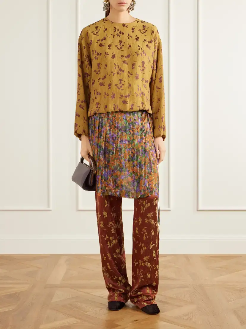 Dries Van Noten Floral-jacquard And Crepon Wide-leg Pants | Thumbnail 2 Dries Van Noten Floral-jacquard And Crepon Wide-leg Pants | Thumbnail 2