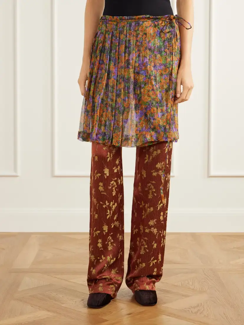 Dries Van Noten Floral-jacquard And Crepon Wide-leg Pants | Thumbnail 3 Dries Van Noten Floral-jacquard And Crepon Wide-leg Pants | Thumbnail 3