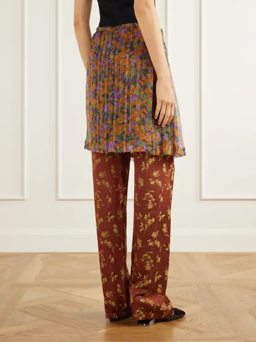 Dries Van Noten Floral-jacquard And Crepon Wide-leg Pants | Thumbnail 4 Dries Van Noten Floral-jacquard And Crepon Wide-leg Pants | Thumbnail 4