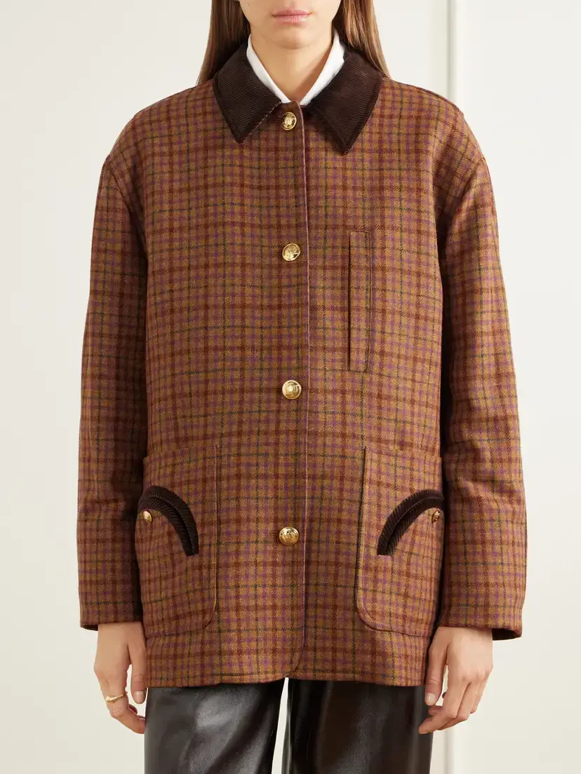 Blazé Milano Clelia Corduroy-trimmed Checked Wool Jacket | Thumbnail 3 Blazé Milano Clelia Corduroy-trimmed Checked Wool Jacket | Thumbnail 3