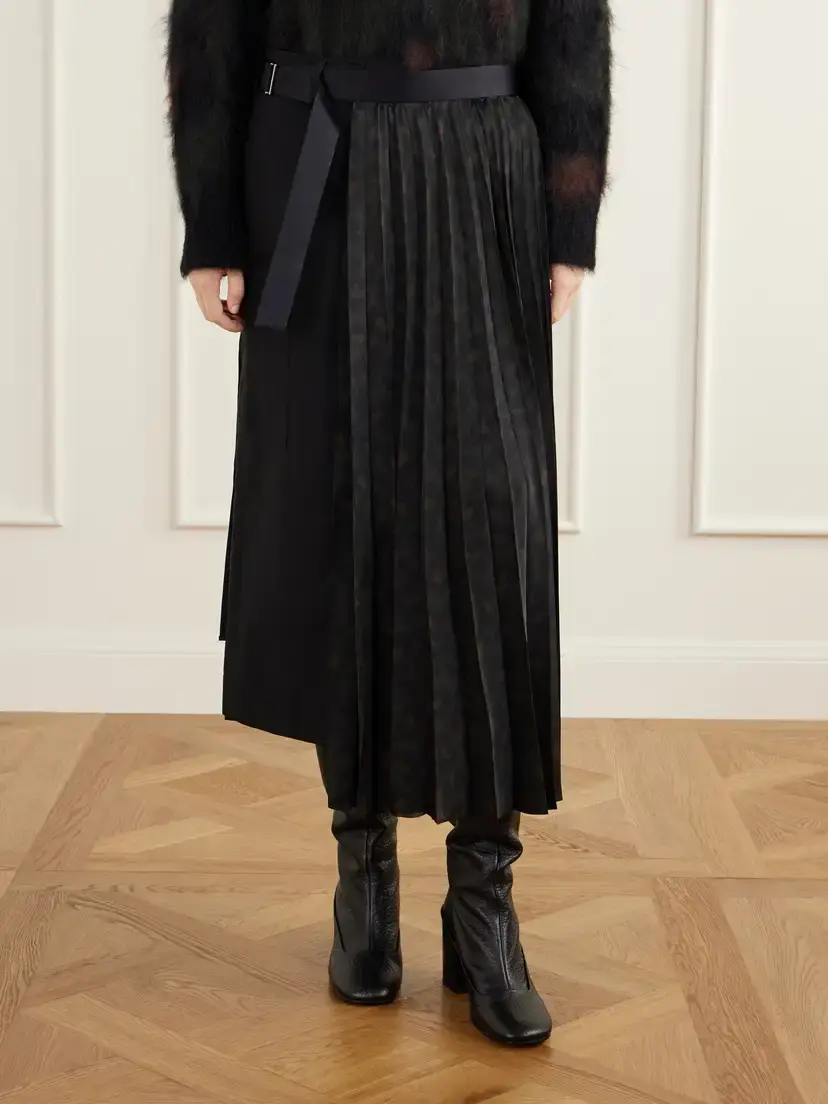 Sacai Pleated Leopard-print Jersey And Satin Midi Skirt | Thumbnail 3 Sacai Pleated Leopard-print Jersey And Satin Midi Skirt | Thumbnail 3