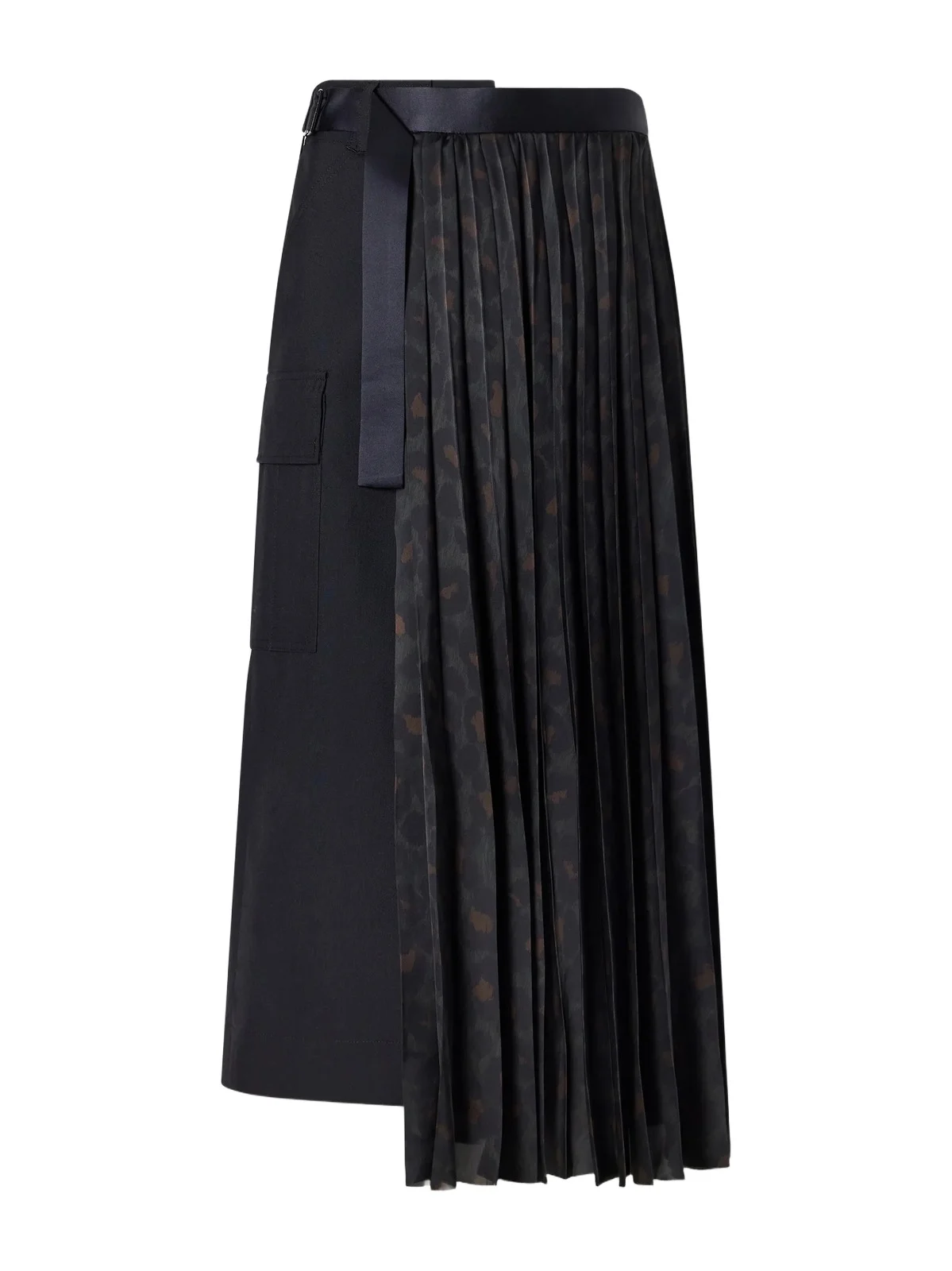 Sacai Pleated Leopard-print Jersey And Satin Midi Skirt