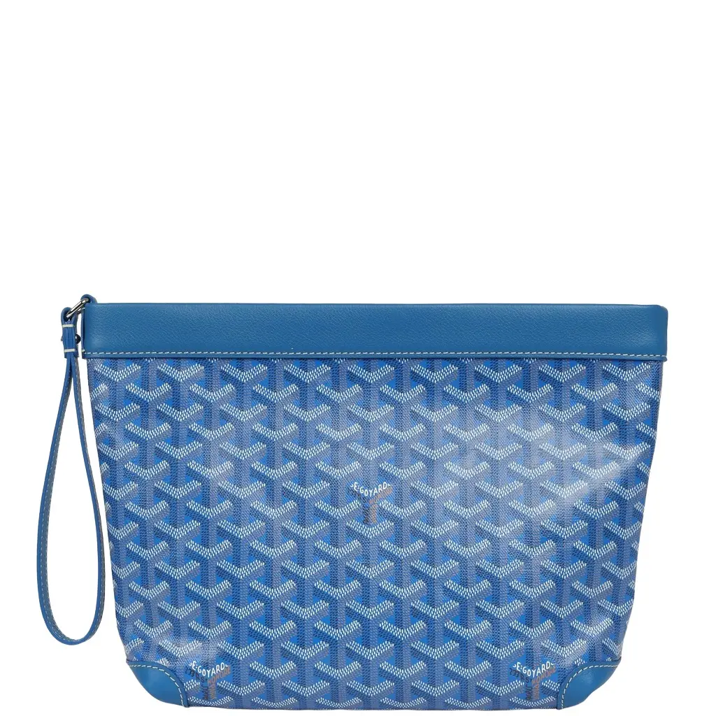 goyard Goyard Goyardine Canvas Sky Blue Conti Pouch Palladium Hardware