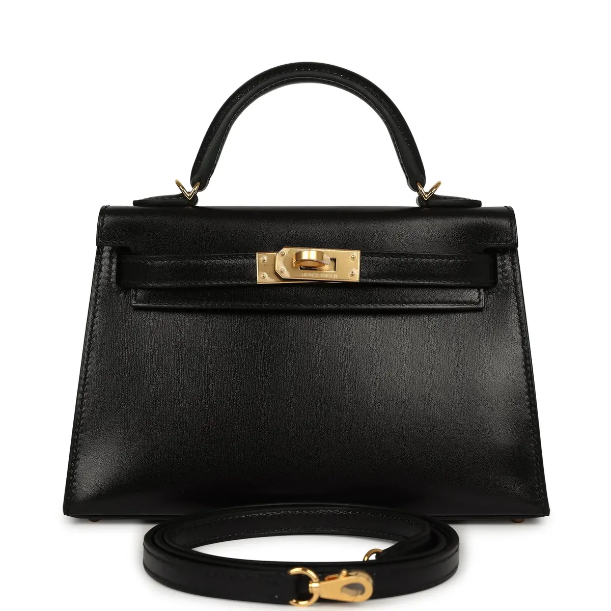 Hermes Kelly Sellier 20 Black Box Gold Hardware