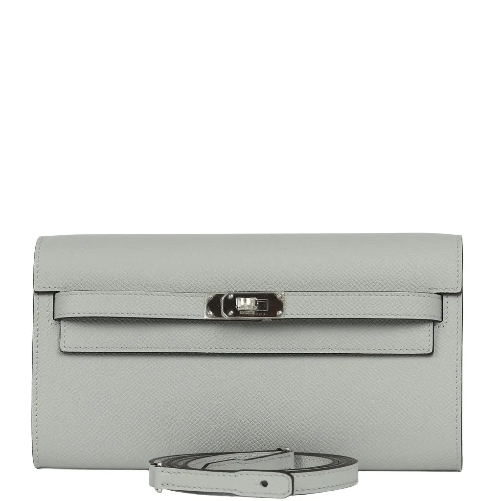 HERMÈS Hermes Kelly Wallet To Go Bleu Glacier Epsom Palladium Hardware