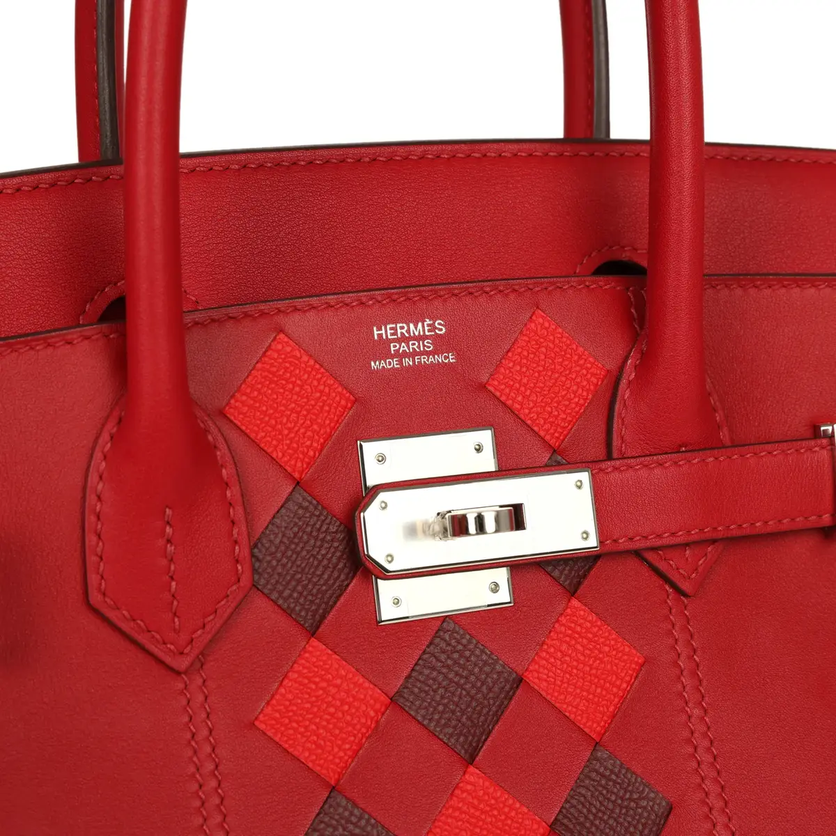 HERMÈS Pre-owned Hermes Birkin 30 Tressage De Cuir Rouge Piment Swift, Rouge H, Rouge De Coeur Epsom Palladium Hardware | Thumbnail 7 HERMÈS Pre-owned Hermes Birkin 30 Tressage De Cuir Rouge Piment Swift, Rouge H, Rouge De Coeur Epsom Palladium Hardware | Thumbnail 7