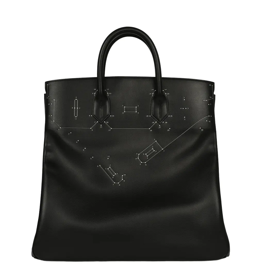 Pre-owned Hermes Birkin HAC a Relier 40 Black Evergrain Palladium Hardware Pre-owned Hermes Birkin HAC a Relier 40 Black Evergrain Palladium Hardware