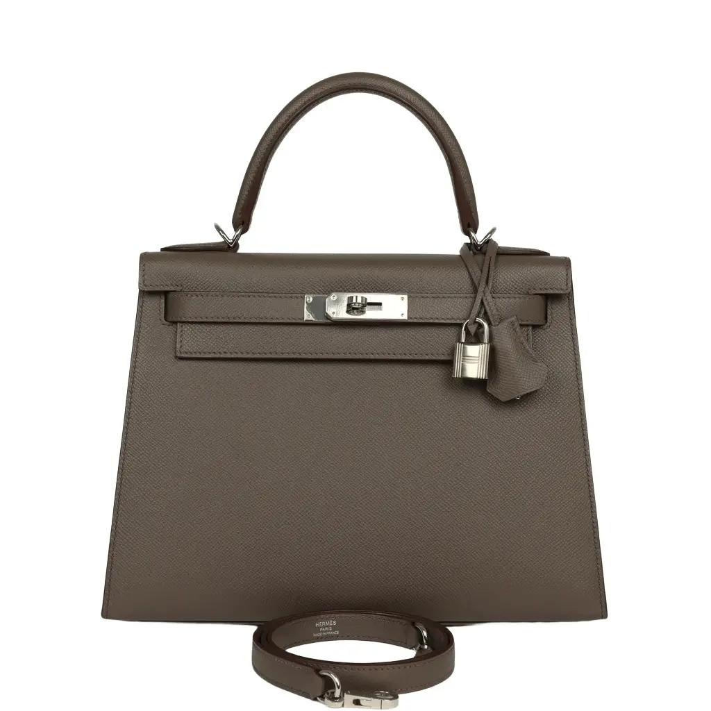 Pre-owned Hermes Kelly Sellier 28 Etain Epsom Palladium Hardware Pre-owned Hermes Kelly Sellier 28 Etain Epsom Palladium Hardware