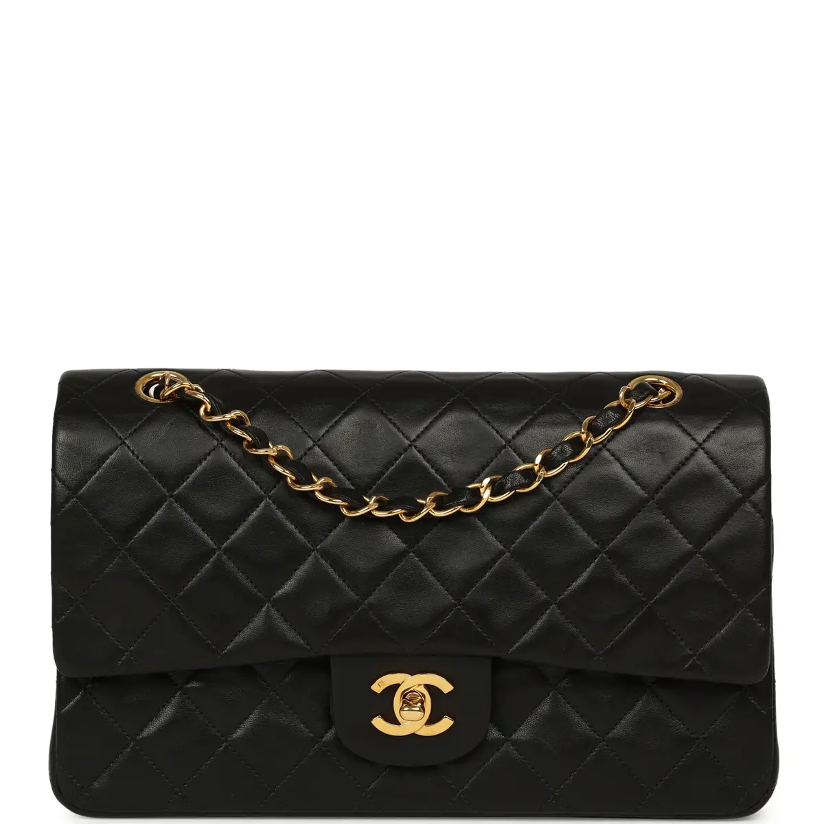 Vintage Chanel Medium Classic Double Flap Bag Black Lambskin Gold Hardware Vintage Chanel Medium Classic Double Flap Bag Black Lambskin Gold Hardware