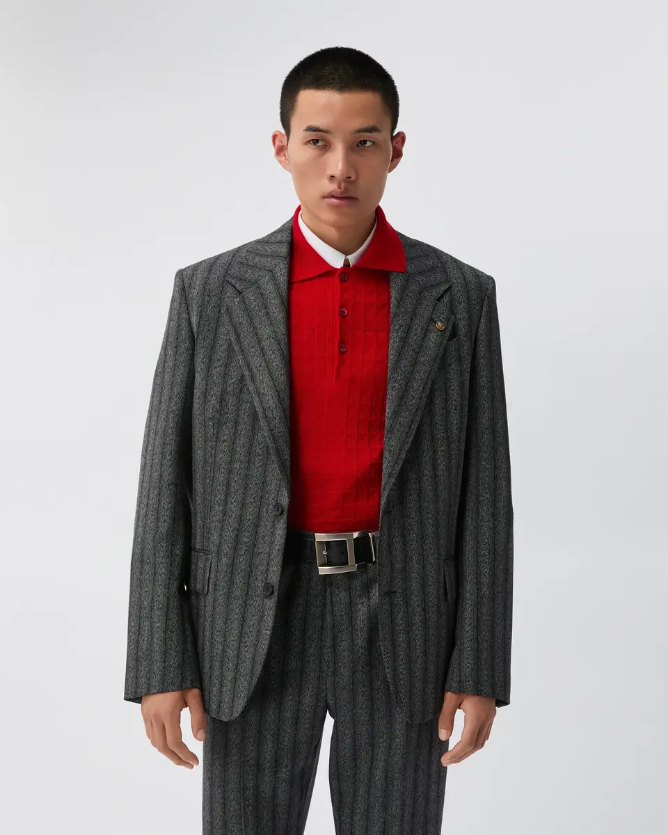 Versace Pinstripe Wool Twill Relaxed Blazer | Thumbnail 2 Versace Pinstripe Wool Twill Relaxed Blazer | Thumbnail 2