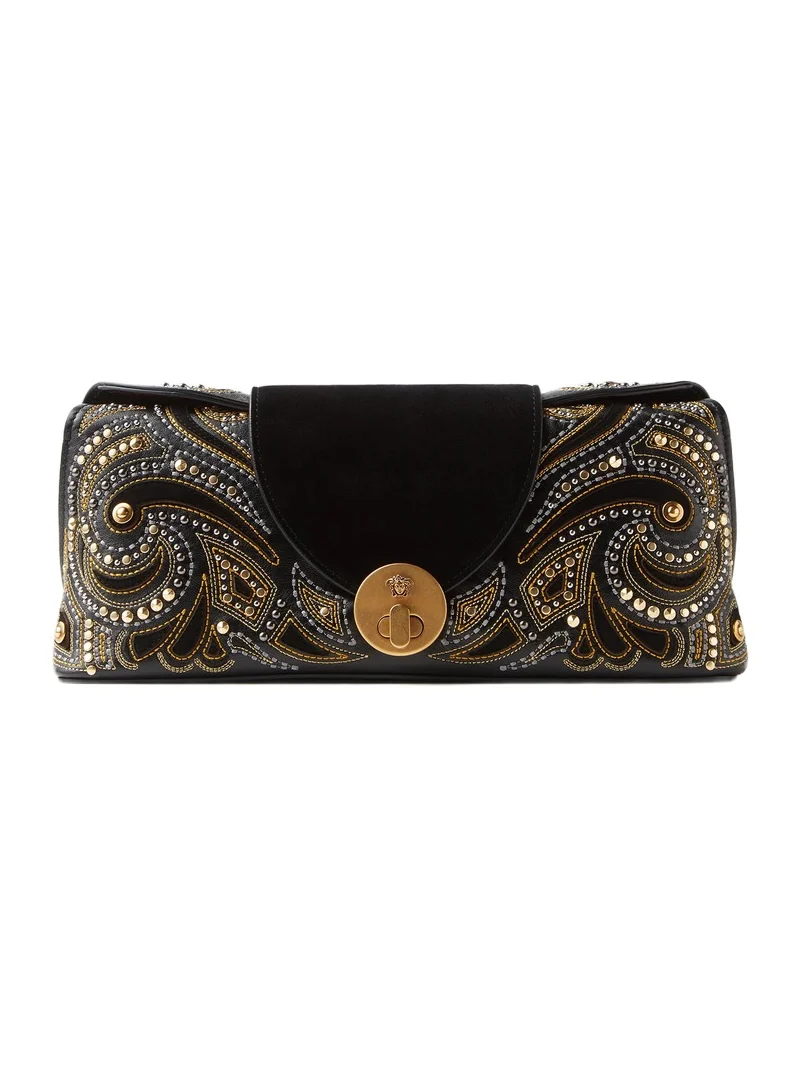 Versace Vivian Embroidered Suede Clutch