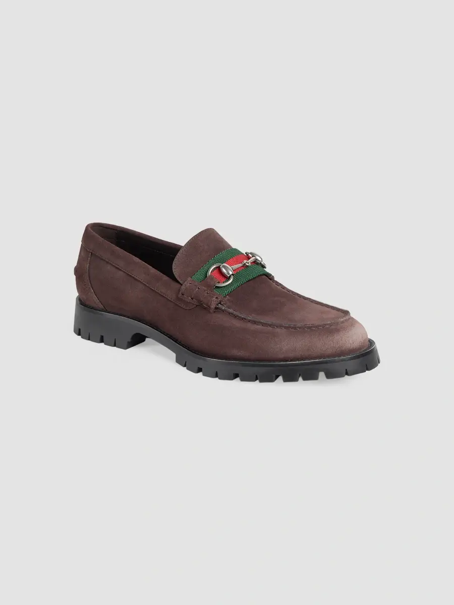Gucci Men's Sylke Horsebit Suede & Lug Sole Loafers | Thumbnail 2 Gucci Men's Sylke Horsebit Suede & Lug Sole Loafers | Thumbnail 2
