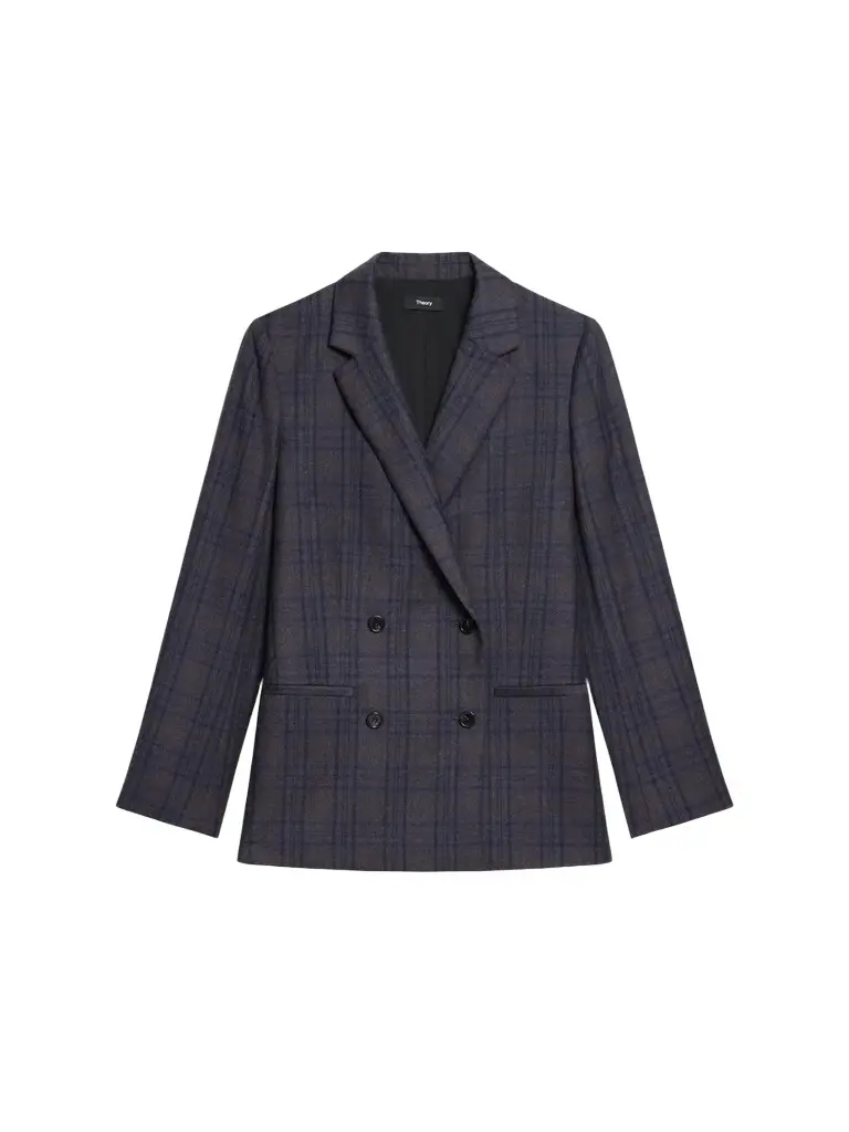 Theory Women's Plaid Relaxed-Fit Double-Breasted Jacket