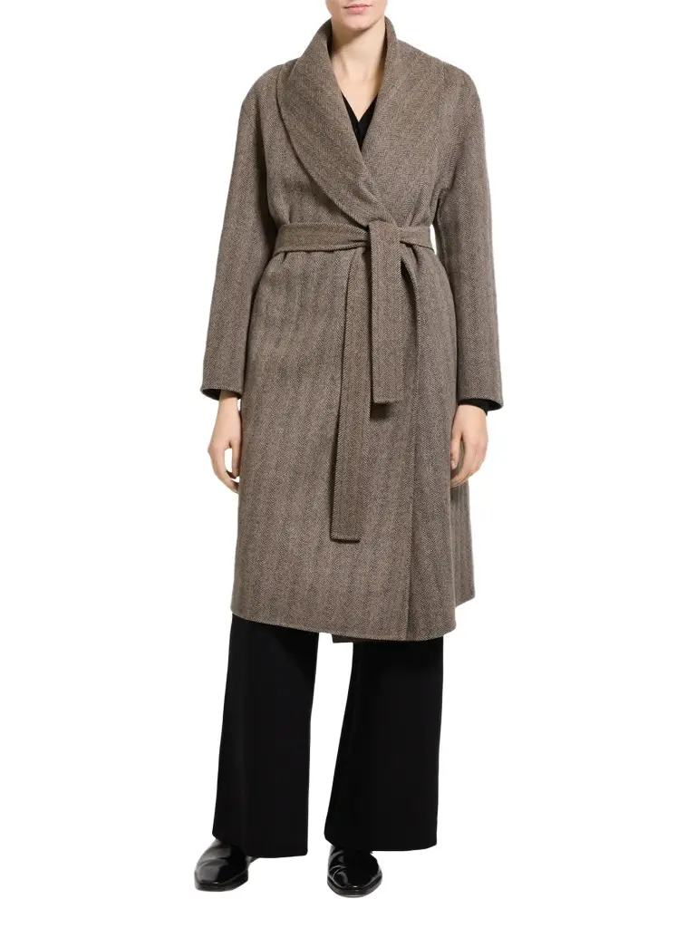 Theory Women's Herringbone Wool-Cashmere Shawl Coat