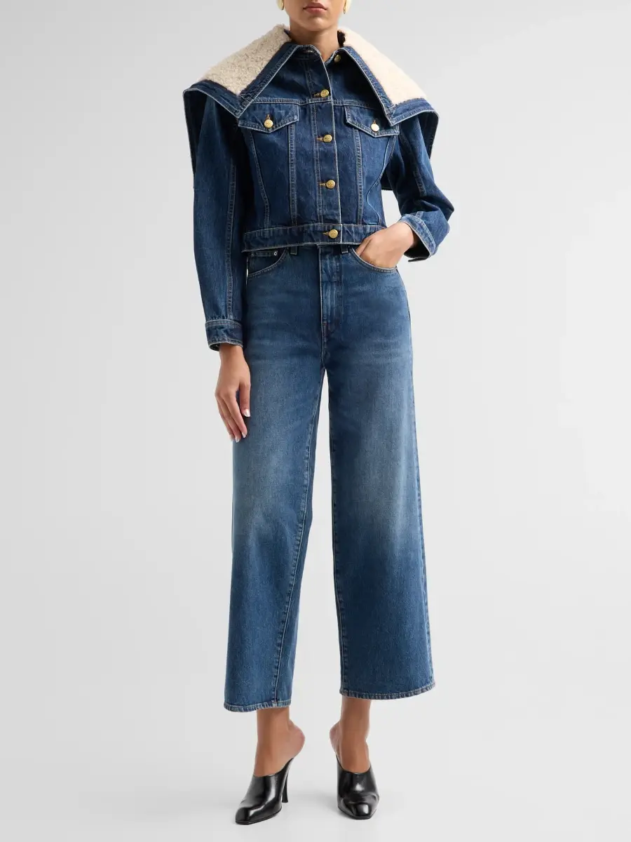 Ulla Johnson Women's The Sybil Faux-Shearling Hooded Denim Jacket | Thumbnail 2 Ulla Johnson Women's The Sybil Faux-Shearling Hooded Denim Jacket | Thumbnail 2