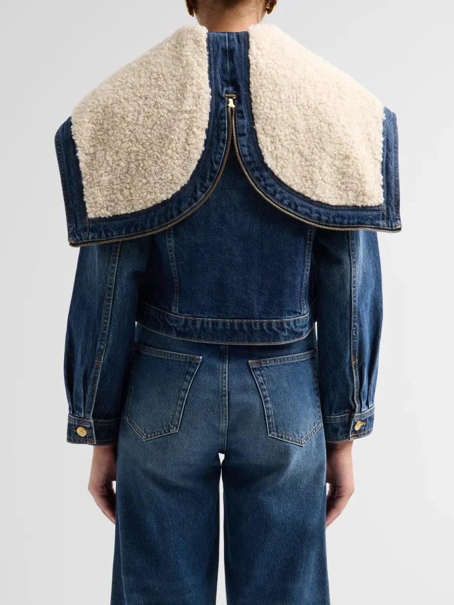 Ulla Johnson Women's The Sybil Faux-Shearling Hooded Denim Jacket | Thumbnail 5 Ulla Johnson Women's The Sybil Faux-Shearling Hooded Denim Jacket | Thumbnail 5