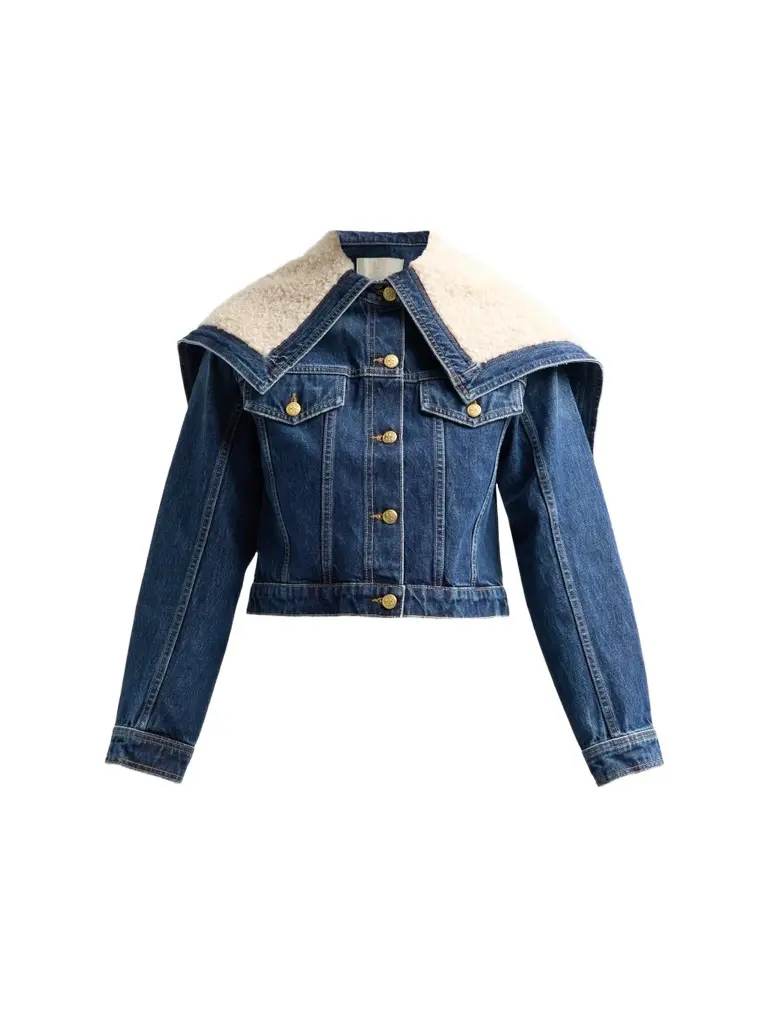 Women's The Sybil Faux-Shearling Hooded Denim Jacket Women's The Sybil Faux-Shearling Hooded Denim Jacket