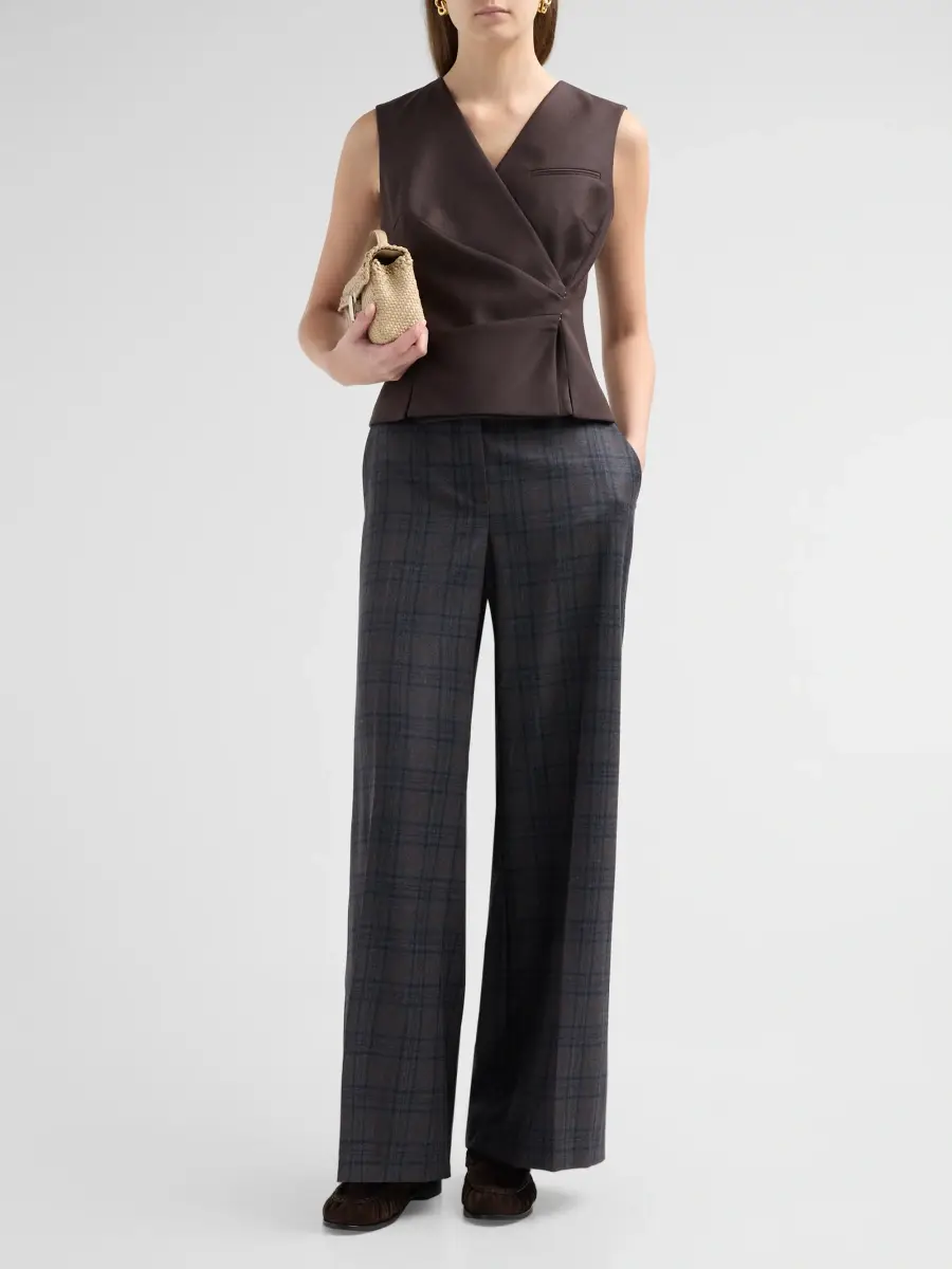 Theory Women's Plaid Wool Wide-Leg Trousers | Thumbnail 2 Theory Women's Plaid Wool Wide-Leg Trousers | Thumbnail 2