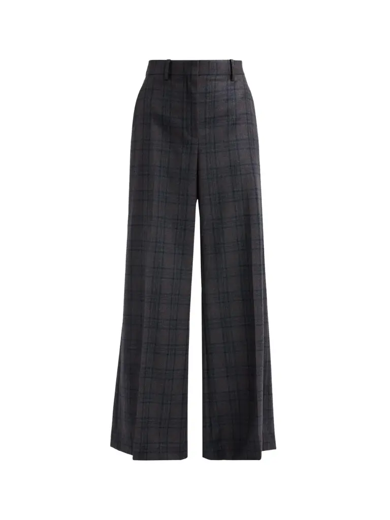 Theory Women's Plaid Wool Wide-Leg Trousers