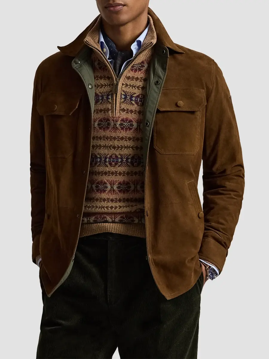 Polo Ralph Lauren Men's Reversible Suede-Taffeta Shirt Jacket | Thumbnail 4 Polo Ralph Lauren Men's Reversible Suede-Taffeta Shirt Jacket | Thumbnail 4