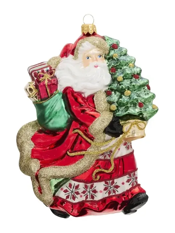 Saks Fifth Avenue Santa With Shopping Bags & Tree Glass Ornament