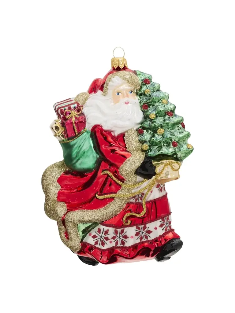 Glassware Art Studio Santa With Shopping Bags & Tree Glass Ornament