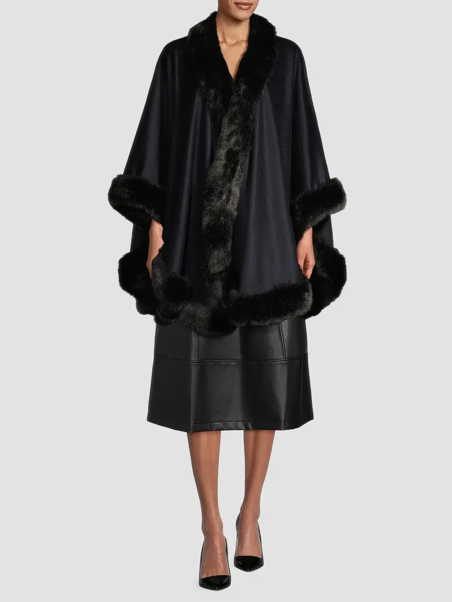 Sofia Cashmere Women's Faux Fur & Cashmere U-Cape | Thumbnail 2 Sofia Cashmere Women's Faux Fur & Cashmere U-Cape | Thumbnail 2
