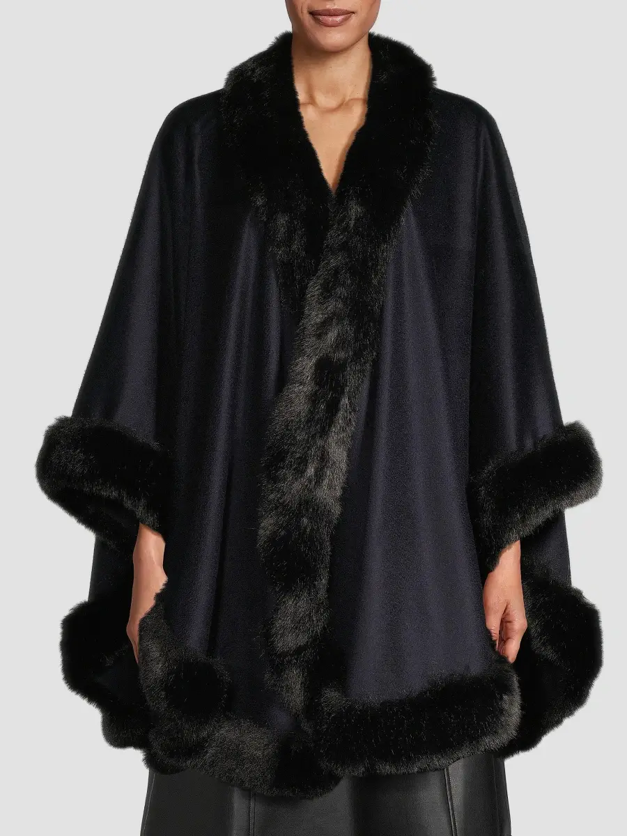 Sofia Cashmere Women's Faux Fur & Cashmere U-Cape | Thumbnail 3 Sofia Cashmere Women's Faux Fur & Cashmere U-Cape | Thumbnail 3