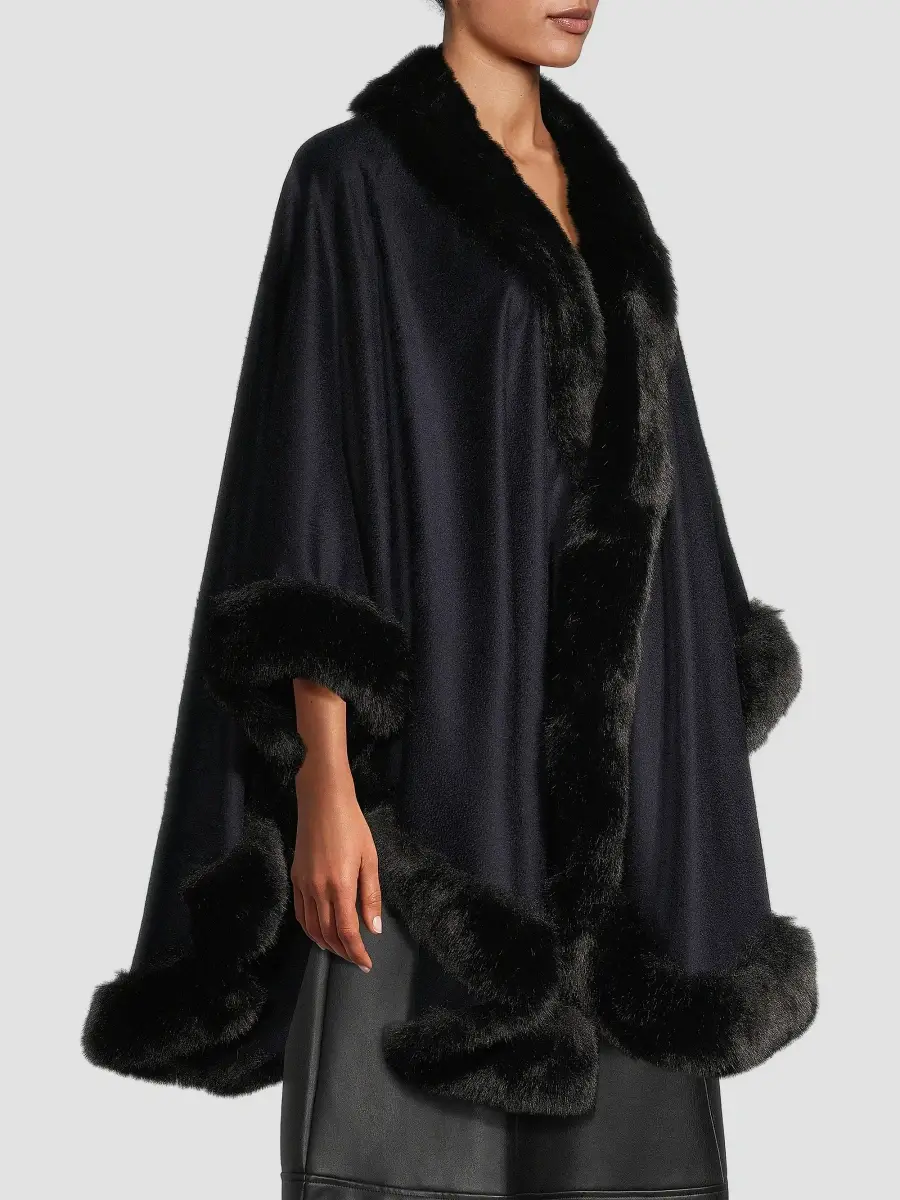 Sofia Cashmere Women's Faux Fur & Cashmere U-Cape | Thumbnail 4 Sofia Cashmere Women's Faux Fur & Cashmere U-Cape | Thumbnail 4