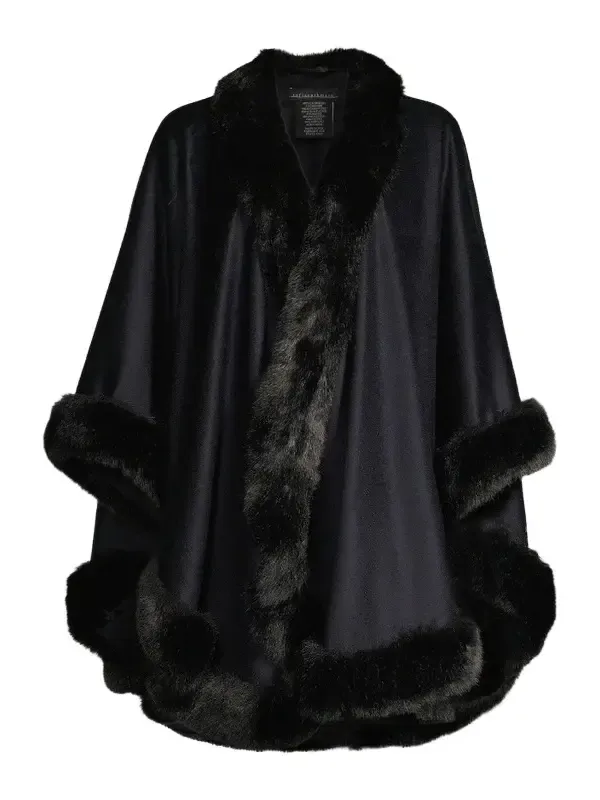 Sofia Cashmere Women's Faux Fur & Cashmere U-Cape - Navy