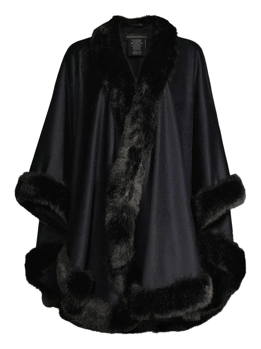 Women's Faux Fur & Cashmere U-Cape - Navy Women's Faux Fur & Cashmere U-Cape - Navy