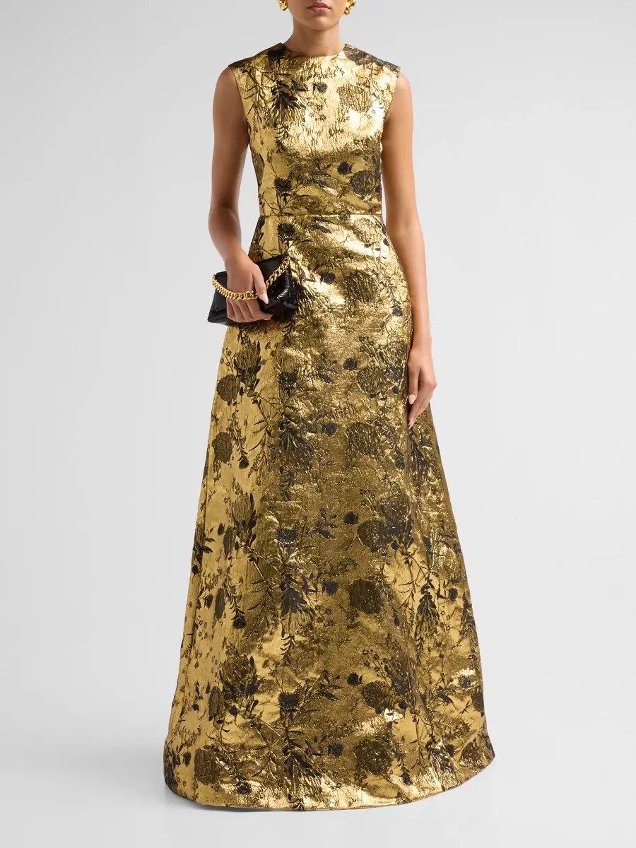 Reem Acra Women's After Midnight Metallic Brocade Gown | Thumbnail 2 Reem Acra Women's After Midnight Metallic Brocade Gown | Thumbnail 2