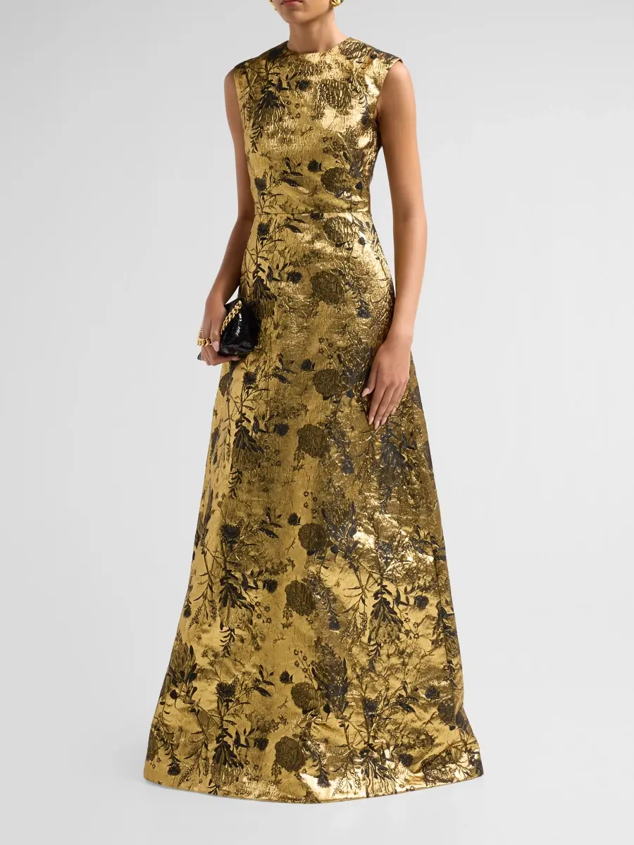Reem Acra Women's After Midnight Metallic Brocade Gown | Thumbnail 4 Reem Acra Women's After Midnight Metallic Brocade Gown | Thumbnail 4