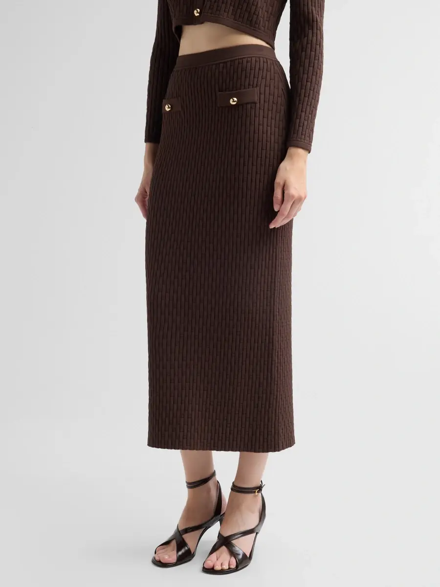 Toccin Women's Milla Textured Sheath Midi Skirt | Thumbnail 4