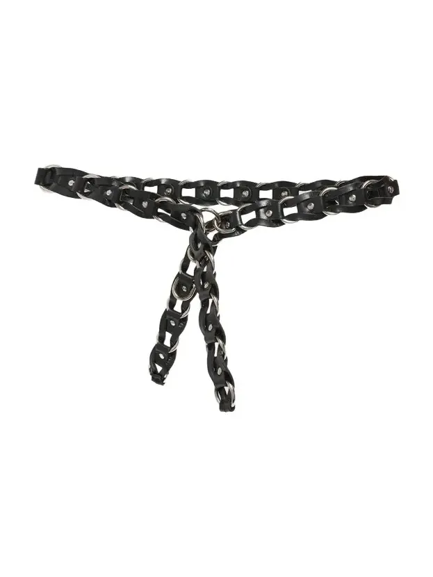 Women's Leather & Chain-Link Belt - Black And Silver Women's Leather & Chain-Link Belt - Black And Silver
