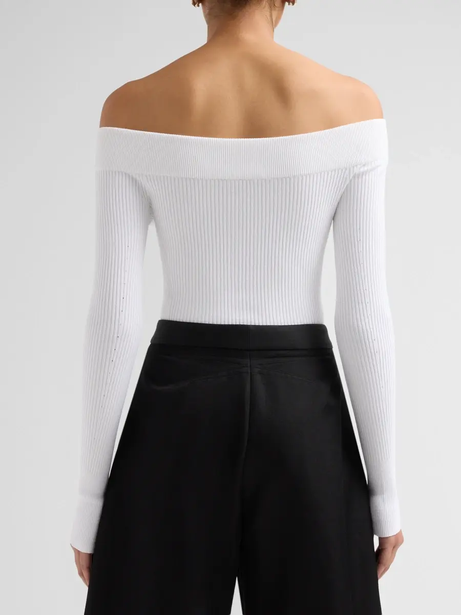 Alaïa Women's Off-The-Shoulder Long-Sleeve Rib-Knit Bodysuit | Thumbnail 3