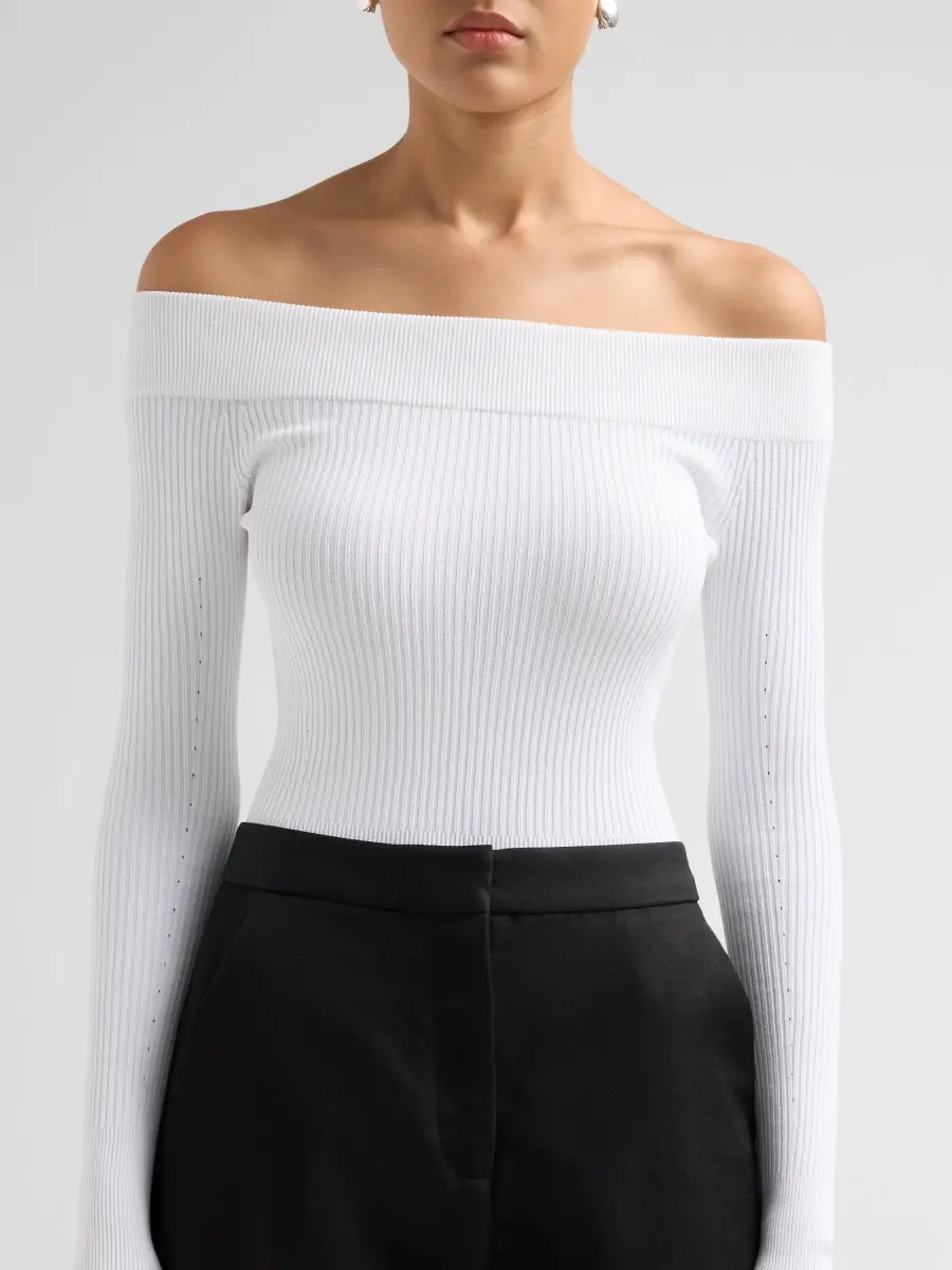 Alaïa Women's Off-The-Shoulder Long-Sleeve Rib-Knit Bodysuit | Thumbnail 5