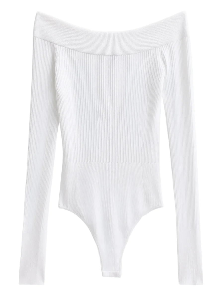 Women's Off-The-Shoulder Long-Sleeve Rib-Knit Bodysuit Women's Off-The-Shoulder Long-Sleeve Rib-Knit Bodysuit