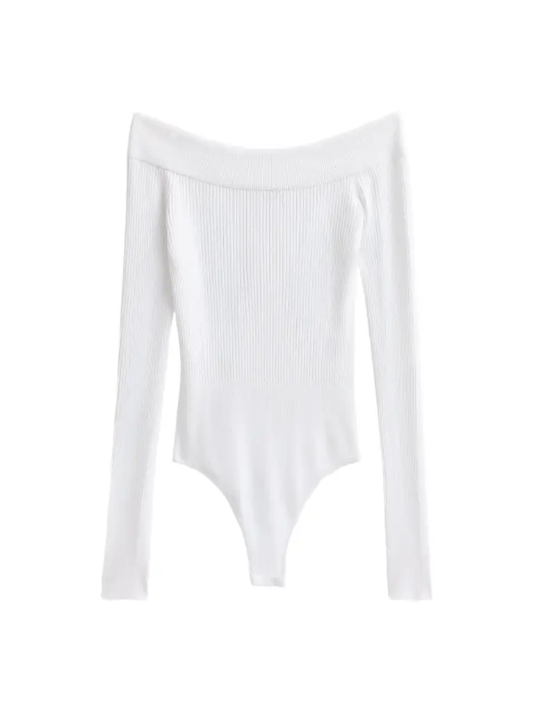 Alaïa Women's Off-The-Shoulder Long-Sleeve Rib-Knit Bodysuit