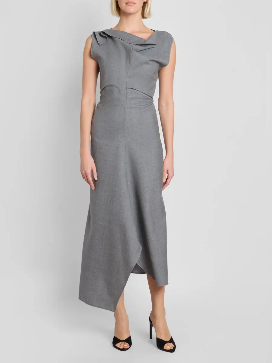 Victoria Beckham Women's Draped Virgin Wool Midi Dress | Thumbnail 2 Victoria Beckham Women's Draped Virgin Wool Midi Dress | Thumbnail 2