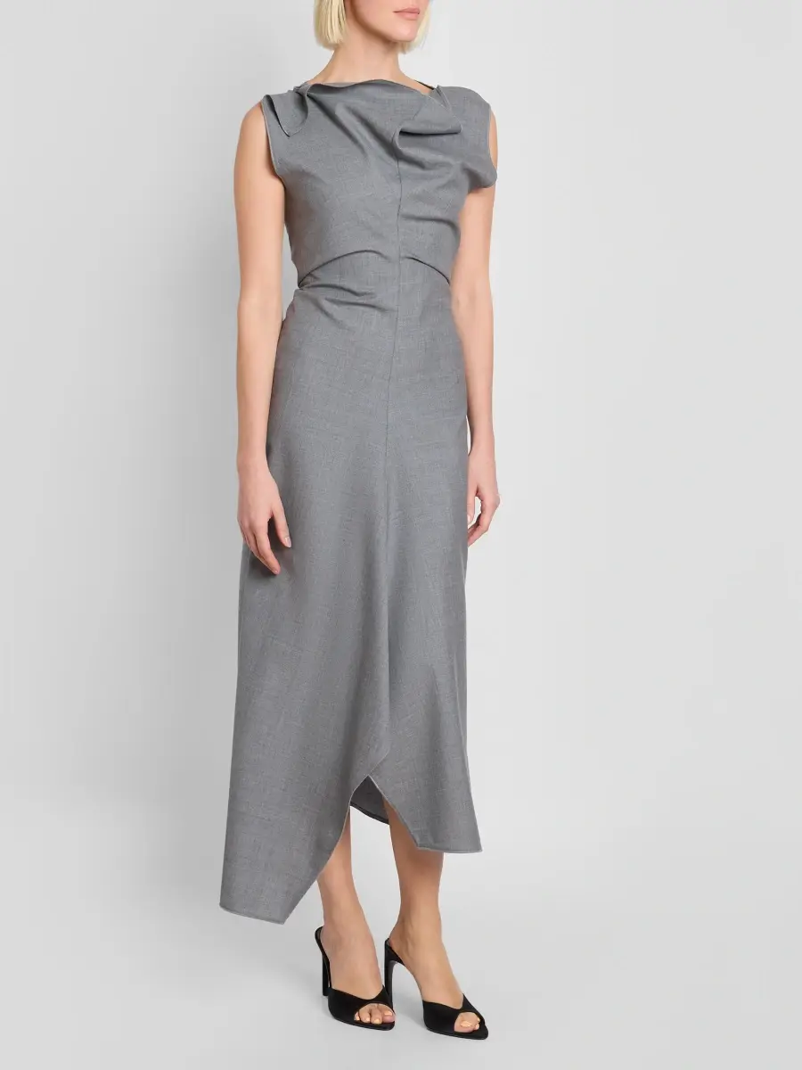 Victoria Beckham Women's Draped Virgin Wool Midi Dress | Thumbnail 4 Victoria Beckham Women's Draped Virgin Wool Midi Dress | Thumbnail 4