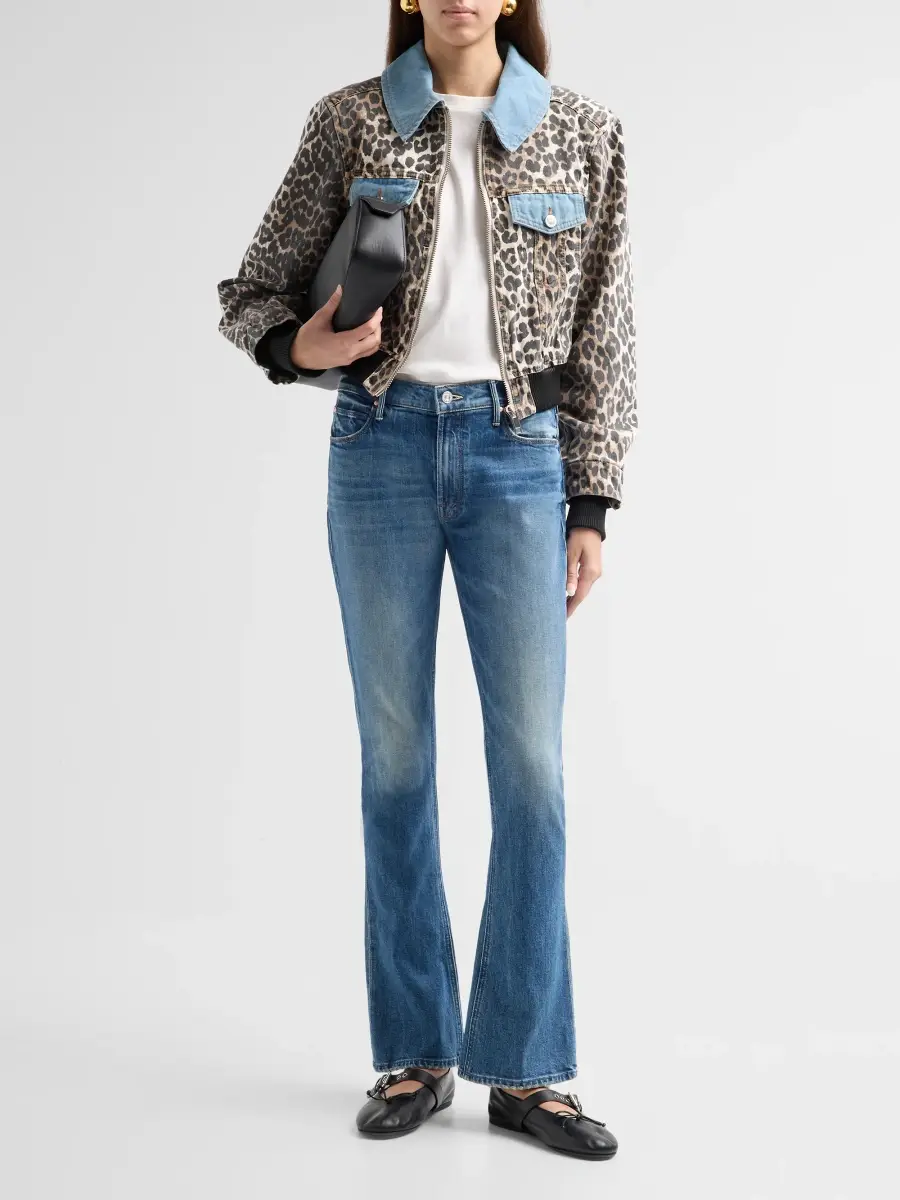 Ganni Women's Leopard Print Denim Bomber Jacket | Thumbnail 2 Ganni Women's Leopard Print Denim Bomber Jacket | Thumbnail 2