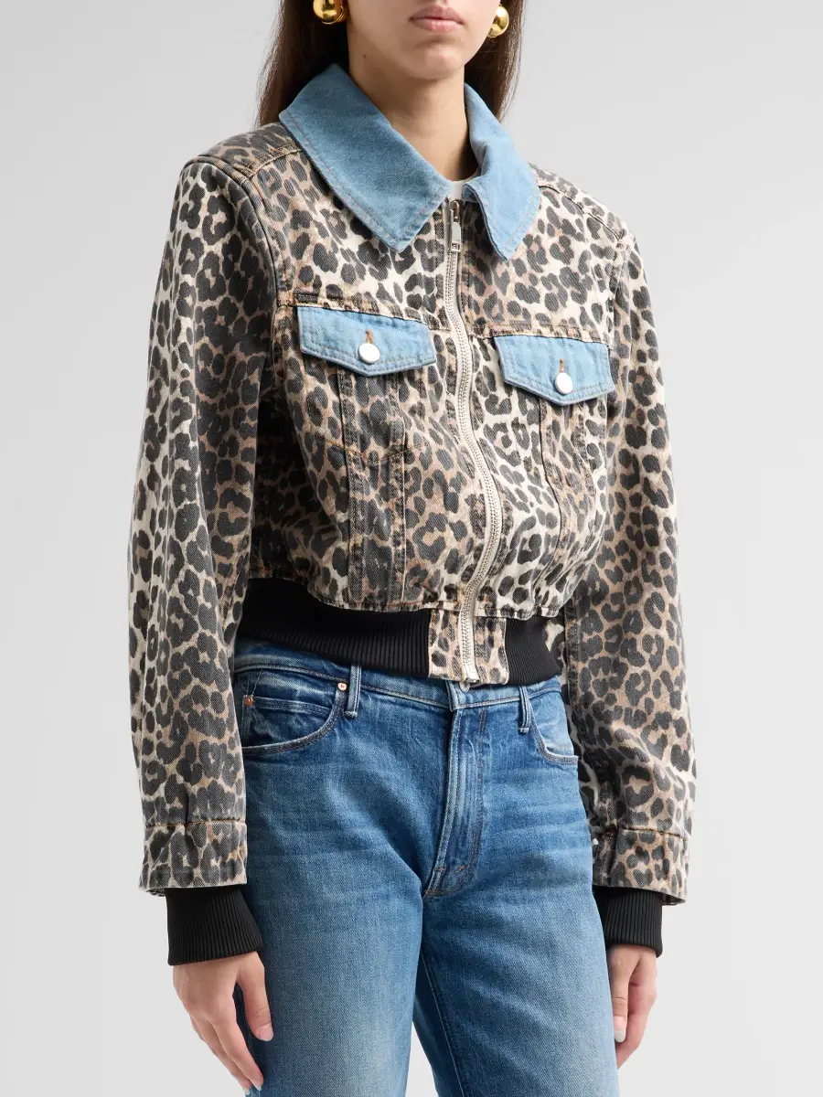 Ganni Women's Leopard Print Denim Bomber Jacket | Thumbnail 4 Ganni Women's Leopard Print Denim Bomber Jacket | Thumbnail 4