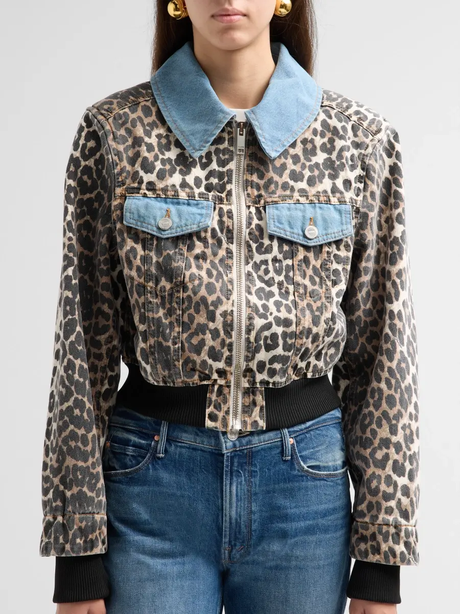 Ganni Women's Leopard Print Denim Bomber Jacket | Thumbnail 5 Ganni Women's Leopard Print Denim Bomber Jacket | Thumbnail 5