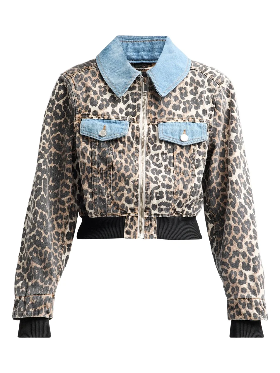 Women's Leopard Print Denim Bomber Jacket Women's Leopard Print Denim Bomber Jacket