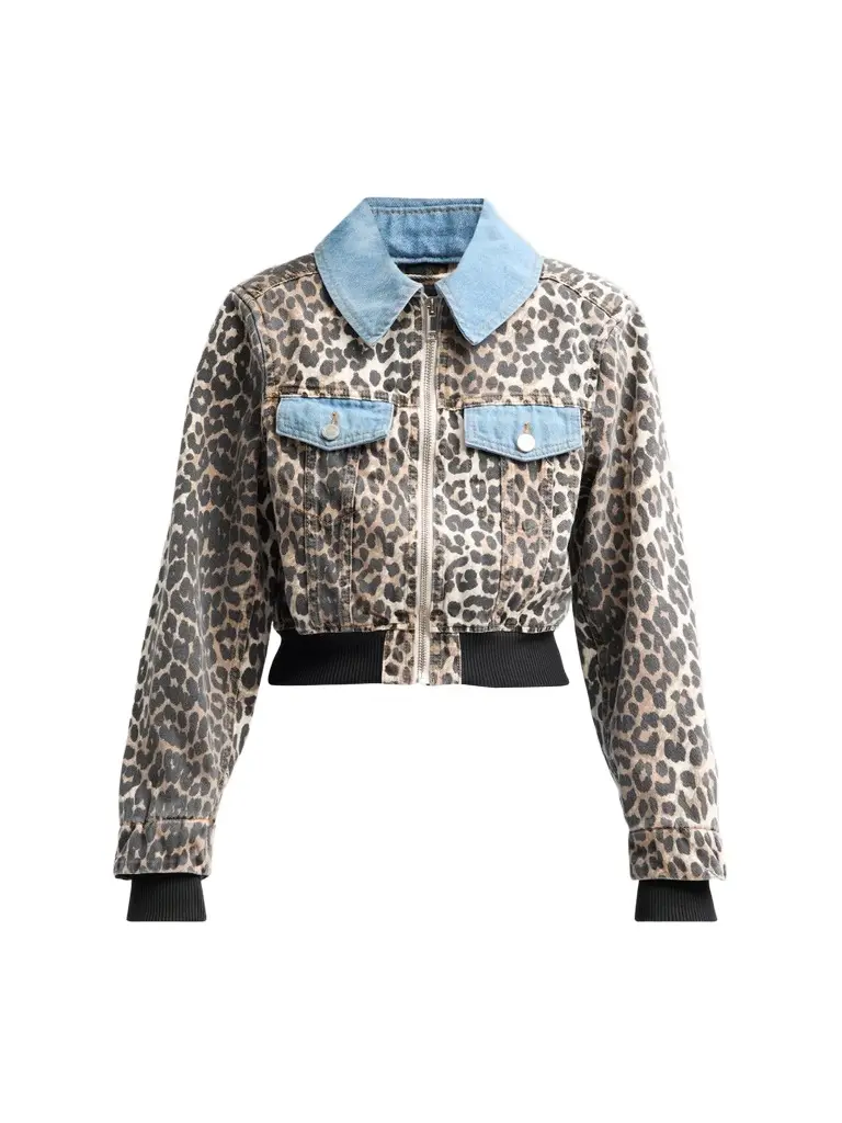 Ganni Women's Leopard Print Denim Bomber Jacket