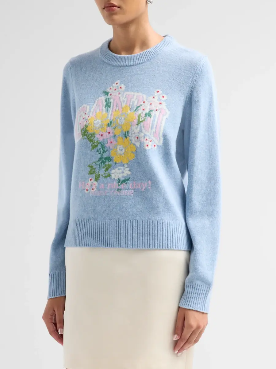 Ganni Women's Floral Graphic Wool-Blend Sweater | Thumbnail 4 Ganni Women's Floral Graphic Wool-Blend Sweater | Thumbnail 4