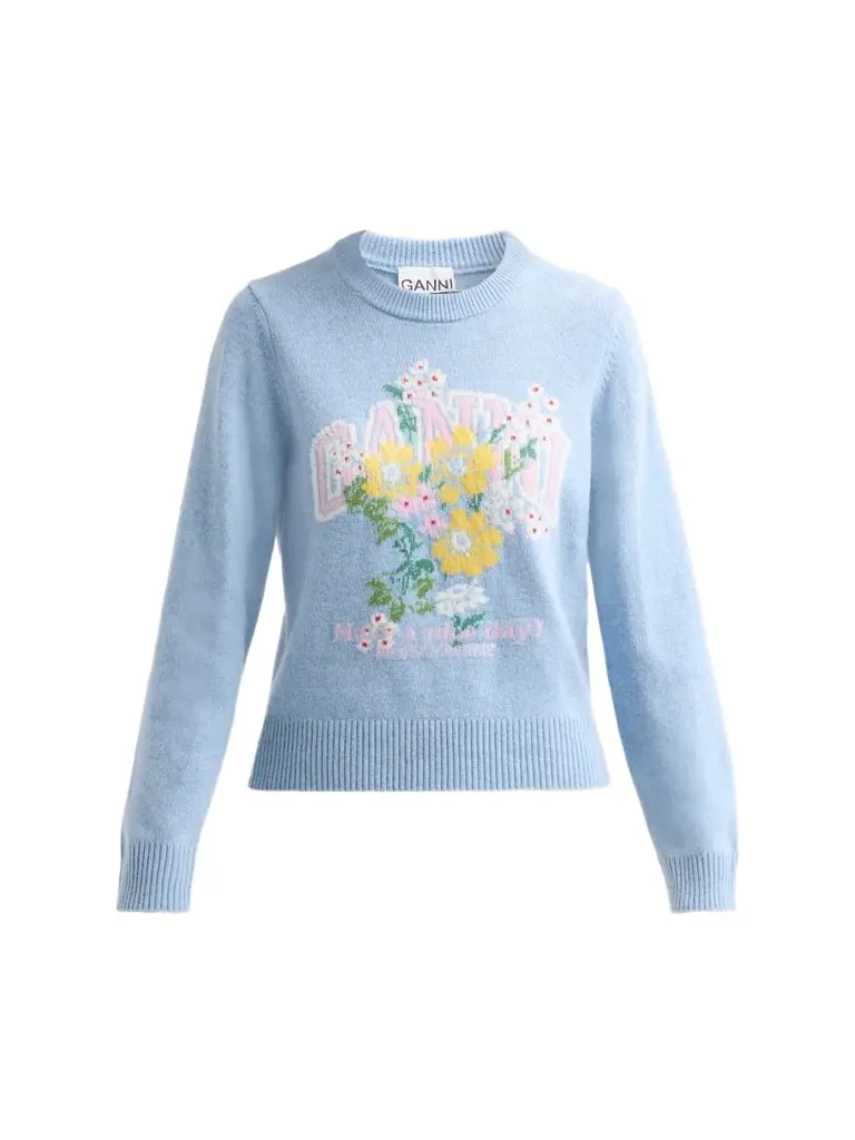 Ganni Women's Floral Graphic Wool-Blend Sweater