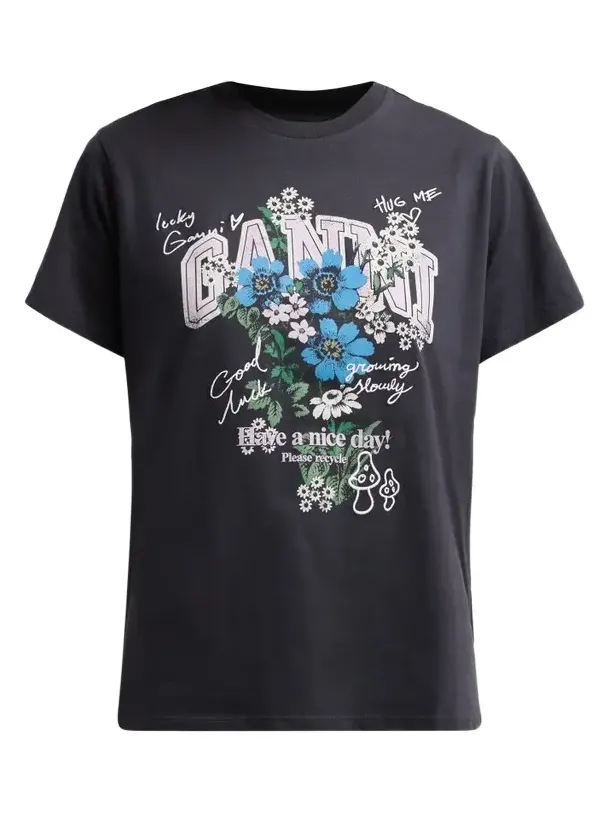 Ganni Women's Flower Print Relaxed Crewneck T-Shirt